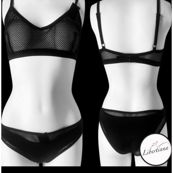 YOUMITA sz S black mesh see through short panty  bralette set NWT B110 - Picture 1 of 2